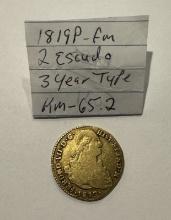 1819 P-FM 2 ESCUDOS 3 YEAR TYPE SPAIN GOLD COIN KM-65.2