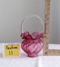 Fenton Glass Cranberry Melon Swirl Optic Basket