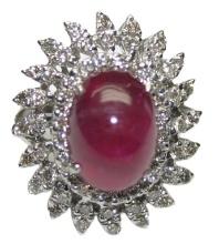 18k White Gold Women's Synthetic Ruby with Small