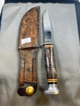 KABAR stacked leather handle sheath knife