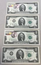 4- 1976 First Day Issue $2.00 Notes, w/ sequential serial numbers and Zanesville Marks