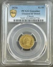 L@@K AUTHENTIC 1834 $2.5 Classic Head Gold Coin in PCGS XF Details holder
