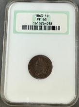 1863 Indianhead Cent in PF63 NGC Holder