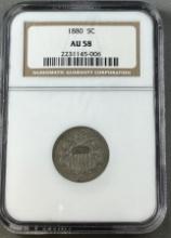 1880 Shield Nickel in AU58 NGC Holder