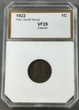 1922 Plain Cent, Die #2 Strong, in VF25 Cleaned PCI Holder