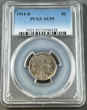 1914-D Buffalo Nickel in AU55 PCGS Holder