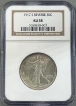 1917-S Reverse US Walking Liberty Half Dollar in AU58 NGC Holder