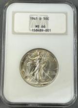 1941-D US Walking Liberty Half Dollar in NGC MS66 Holder