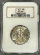 1943 US Walking Liberty Half Dollar in NGC MS66 Holder