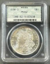 1890-O Morgan Silver Dollar in PCGS MS62 holder