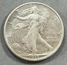 1918-S Reverse Walking Liberty Half Dollar, 90% Silver