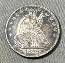 1853 Seated Liberty Half Dollar w/ arrows and rays