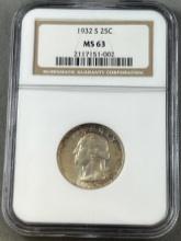 1932-S US Washington Quarter in MGC MS63 Holder