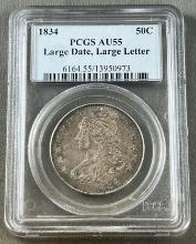 1834 Bust Half Dollar, Large Date, Large Letter in PCGS AU55 Holder