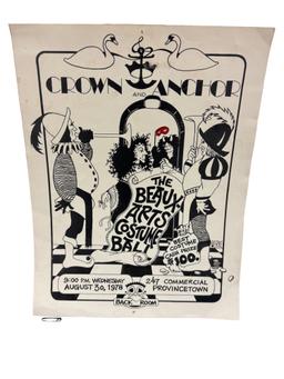 Crown and Anchor The Beaux Arts Costume Ball Provicetown Stamp in the back 14"x18"