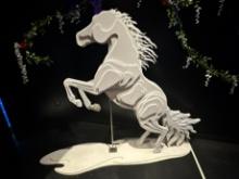 WOOD HORSE DÉCOR - PAINTED WHITE - LAYERED, CUSTOM BUILT WITH BASE (64" TAL