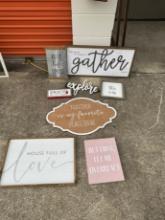 ASSORTED SIGNS (FAMILY, EXPLORE, GATHER, LOVE, ETC) (AT PUBLIC STORAGE)