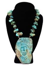 Large Turquoise Native American Necklace with Sterling Silver