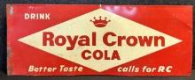1950s Royal Crown Cola Single Sided Embossed Tin Metal Soda Pop Advertising Sign