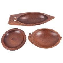 Three Hand Carved Wooden Bowls