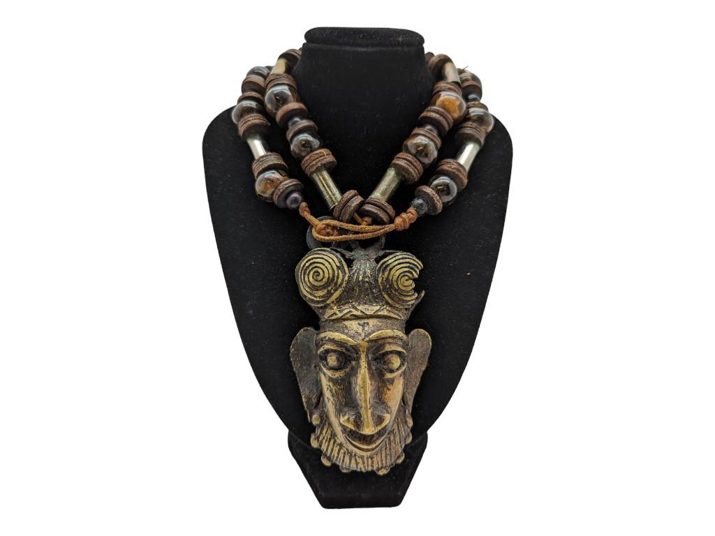 Tribal Brown Beaded Face Necklace