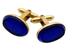 12K Gold Filled Men's Cuff Links with Blue Gemstone - Stamped Pat's