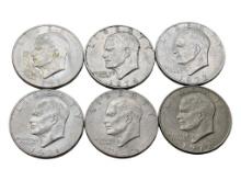 Lot of 6 Eisenhower Dollars - 1971-1976
