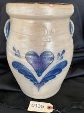 Rowe Pottery Crock with Heart Design, 1990