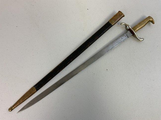 ANTIQUE GERMAN M1871 BAYONET WITH ETCHED BLADE AND SCABBARD