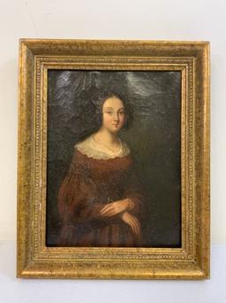 RUSSIA 19th CENTURY ANTIQUE OIL ON CANVAS PAINTING OF A NOBLE WOMAN