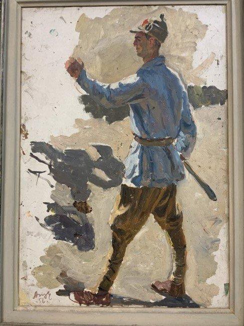 USSR ARNAUTOV "RED ARMY MAN" OIL ON BOARD 1956 PAINTING FRAMED