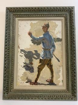 USSR ARNAUTOV "RED ARMY MAN" OIL ON BOARD 1956 PAINTING FRAMED
