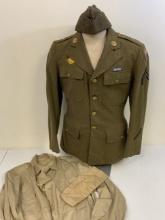 WWII US AIR FORCE NCO OFFICER DRESS UNIFORM TUNIC  SHIRT  CAPS AND TIE