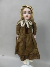 Vintage Bisque Doll in Brown Dress Marked 154