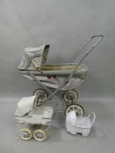 Lot 3 Vintage Foldable Wicker & Metal Doll Child Carriages