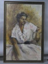Large Vintage Signed Gierke Oil Painting of Black Woman