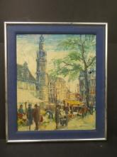 c1960's Signed Impressionist Italian Street Market Oil Painting