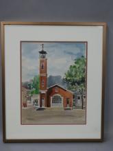 Signed Alida Marsh  Fairplay IN Firehouse Watercolor Painting