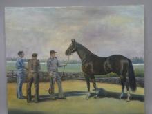 Thomas H Archer Thoroughbred Horse & Handler Oil Painting Listed Artist