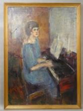 Anthony J. Cooper Large Lady Playing Piano Oil Painting Listed Artist