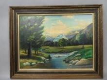 Signed Benston Mountainscape Oil Painting