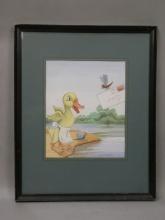 1952 James Huale Watercolor Illustration Duck Receiving Mail