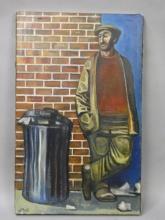 Signed D Paul Italian Man by Garbage Can Oil Painting