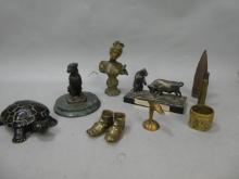 Lot Assorted Bronze Brass & Metal Sculptures Dog Bull Turtle Bust Shoes etc