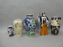 Lot 5 Asian Japan & Chinese Art Pottery Vases & Sake Bottle