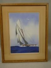 Leon Haffner Sailing Ship Gouache Painting Listed Artist
