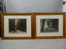 Pair Vintage Unsigned BUY Photographs OF City Street & Small Town Store