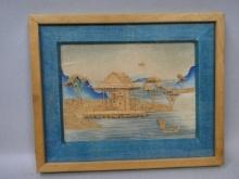 Antique Chinese Cork Art Shadow Box Framed Picture