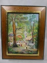 Signed E Palchen Paris Park Scene Vintage Oil Painting