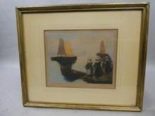 c1940's Maurice Pellerier Bretonnes on the Port Limited Edition Etching